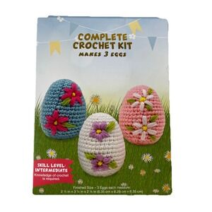 Crochet Kit DIY Floral Easter Eggs Set of 3 Intermediate Level Cottagecore
